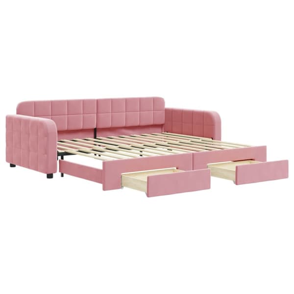 Dagbädd utdragbar med lådor rosa 90x200 cm sammet