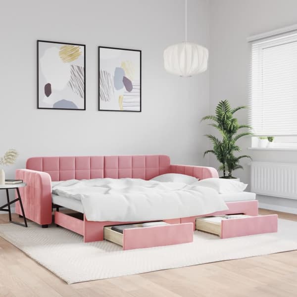 Dagbädd utdragbar med lådor rosa 90x200 cm sammet