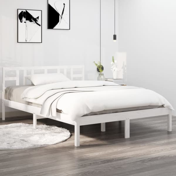 Sängram vit massivt trä 140x190 cm