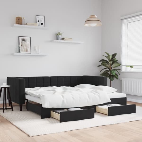 Dagbädd utdragbar med lådor svart 90x200 cm sammet