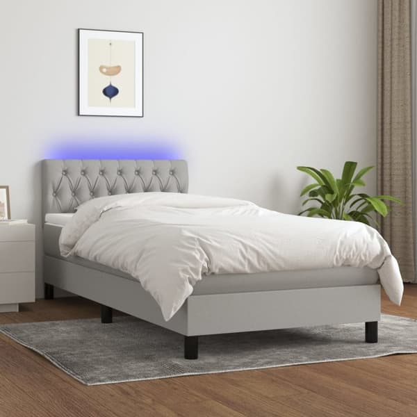 Ramsäng med madrass & LED ljusgrå 100x200 cm tyg