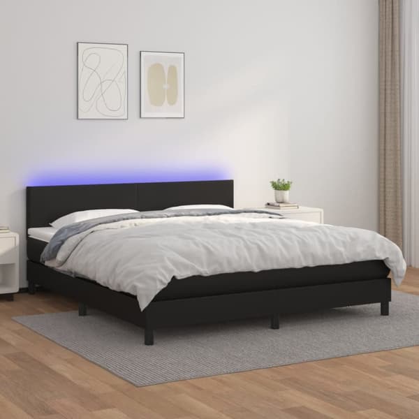 Ramsäng med madrass & LED svart 180x200 cm konstläder
