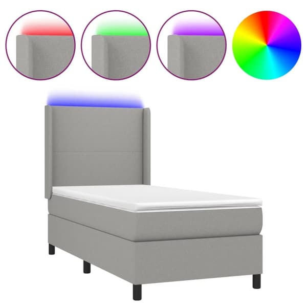 Ramsäng med madrass & LED ljusgrå 90x190 cm tyg