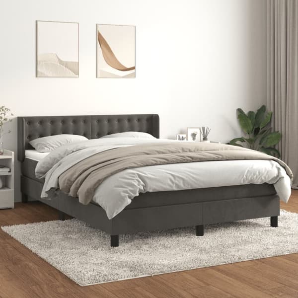 Ramsäng med madrass mörkgrå 140x190 cm sammet