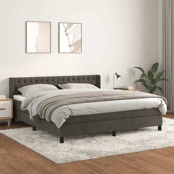 Ramsäng med madrass mörkgrå 180x200 cm sammet