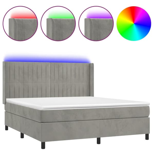 Ramsäng med madrass & LED ljusgrå 180x200 cm sammet