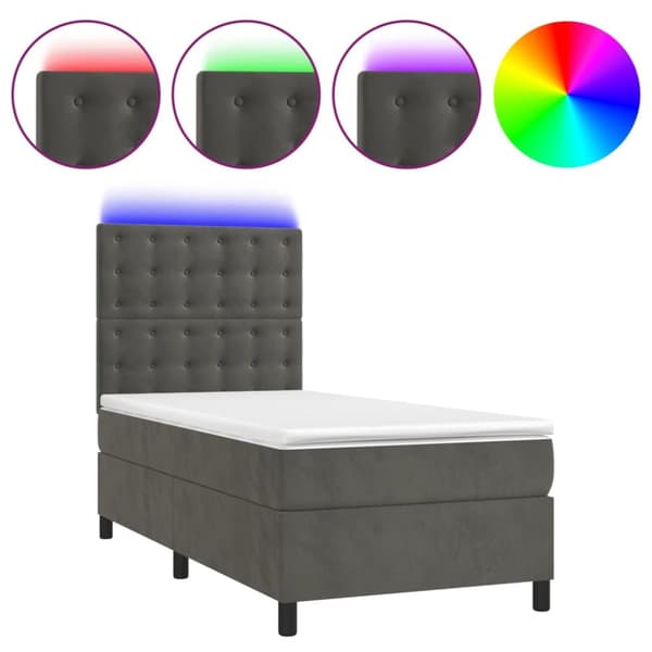 Ramsäng med madrass & LED mörkgrå 80x200 cm sammet
