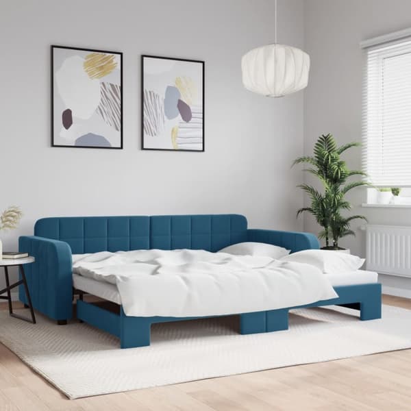 Dagbädd utdragbar blå 90x200 cm sammet