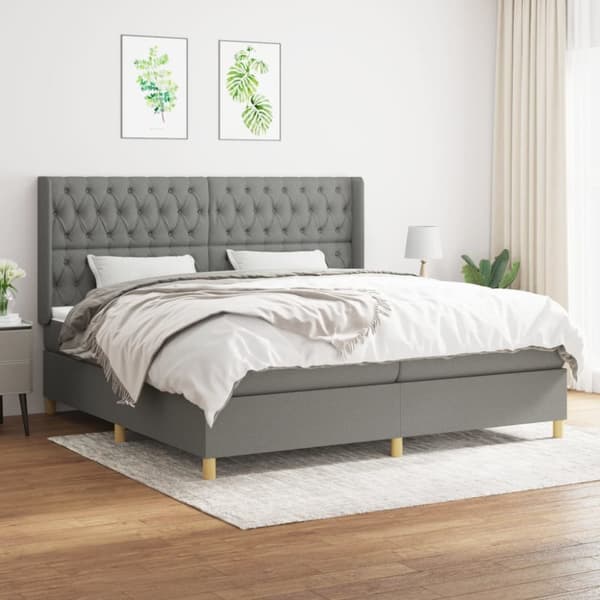 Ramsäng med madrass mörkgrå 200x200 cm tyg