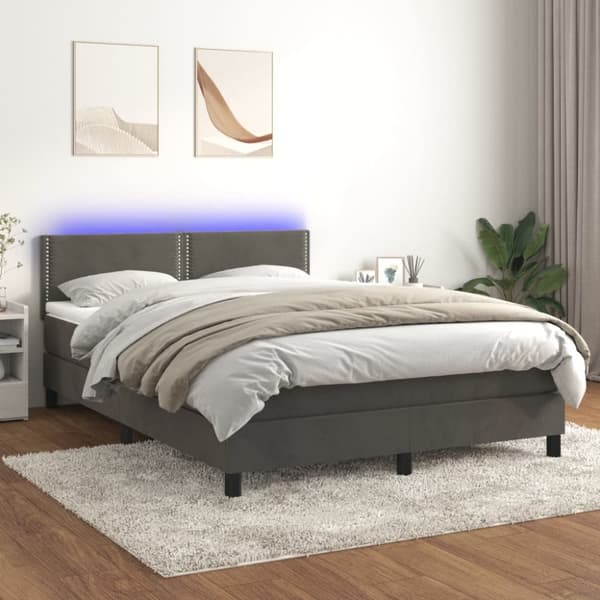 Ramsäng med madrass & LED mörkgrå 140x190 cm sammet