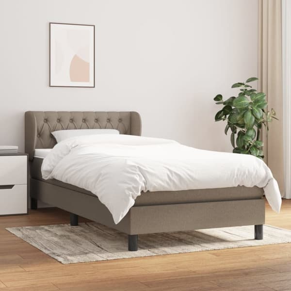 Ramsäng med madrass taupe 90x200 cm tyg