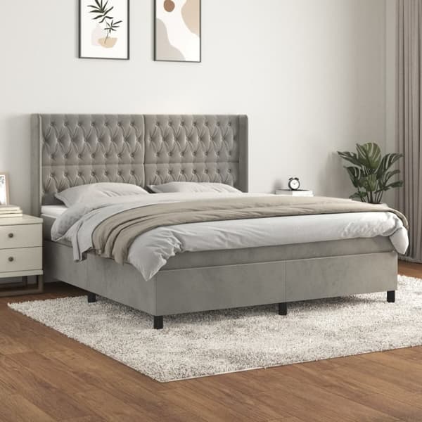 Ramsäng med madrass ljusgrå 180x200 cm sammet