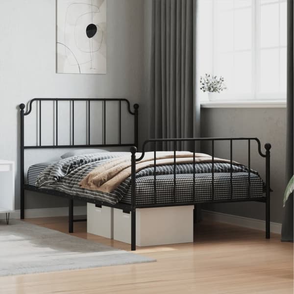 Sängram med huvudgavel och fotgavel svart metall 107x203 cm