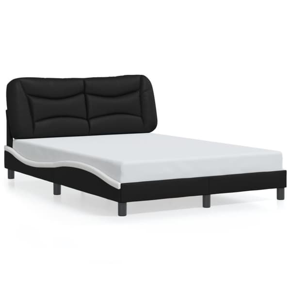 Sängram med huvudgavel svart och vit 140x200 cm konstläder