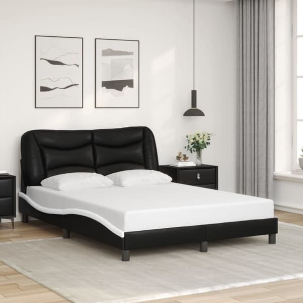 Sängram med huvudgavel svart och vit 140x200 cm konstläder