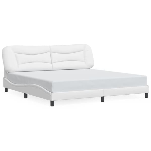 Sängram med huvudgavel vit 200x200 cm konstläder