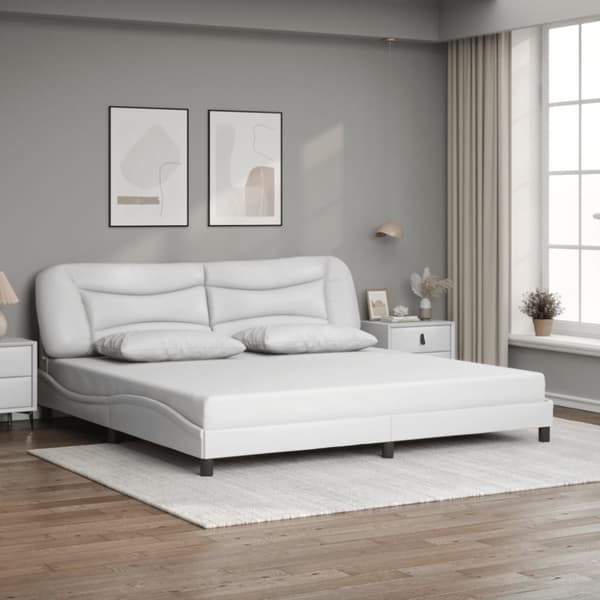 Sängram med huvudgavel vit 200x200 cm konstläder