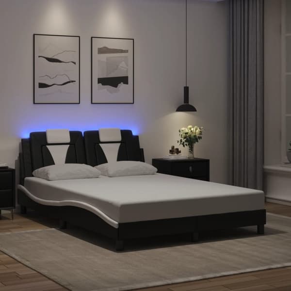 Sängram med LED-belysning svart och vit 120x200 cm konstläder