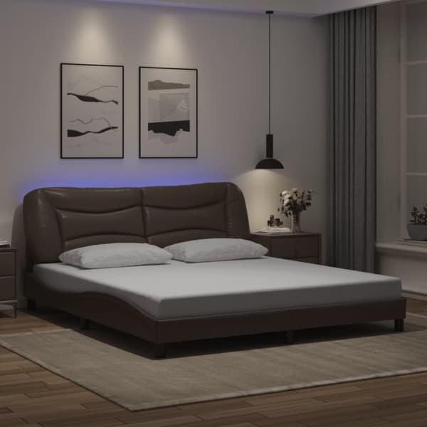 Sängram med LED-belysning brun 180x200 cm konstläder