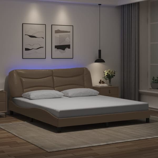 Sängram med LED-belysning cappuccino 180x200 cm konstläder