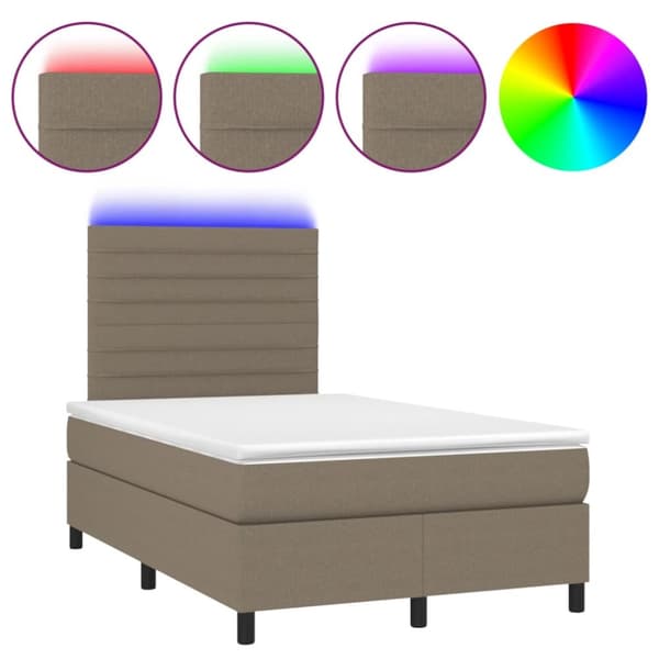 Ramsäng med madrass & LED taupe 120x190 cm tyg