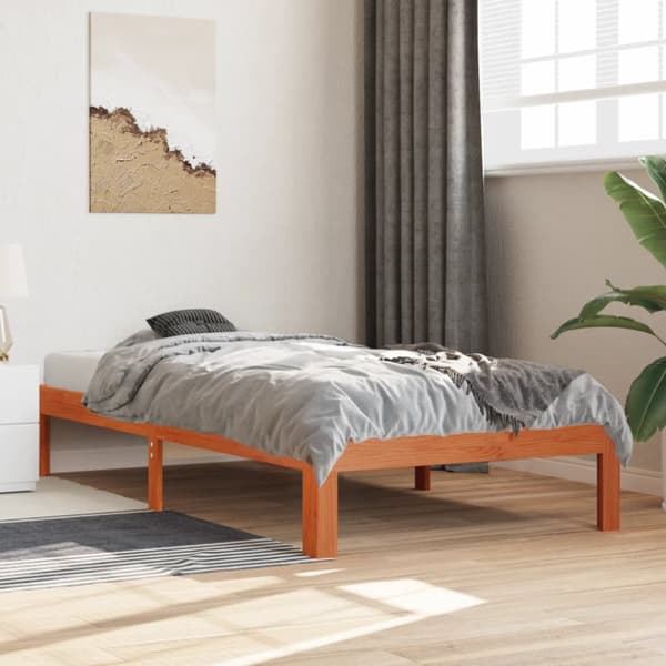 Sängram utan madrass vaxbrun 75x190 cm massiv furu