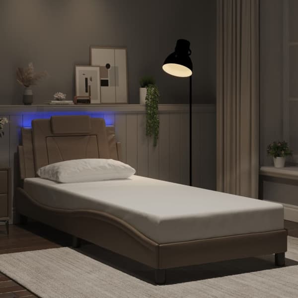 Sängram med LED-belysning cappuccino 80x200 cm konstläder