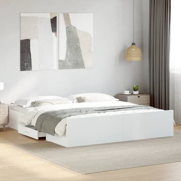 Sängram med lådor vit 180x200 cm konstruerat trä