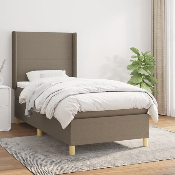 Ramsäng med madrass taupe 90x190 cm tyg