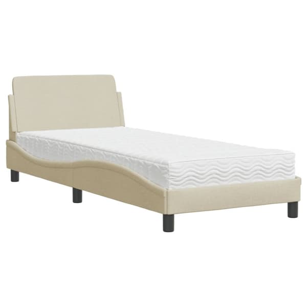 Säng med madrass gräddvit 90x200 cm tyg