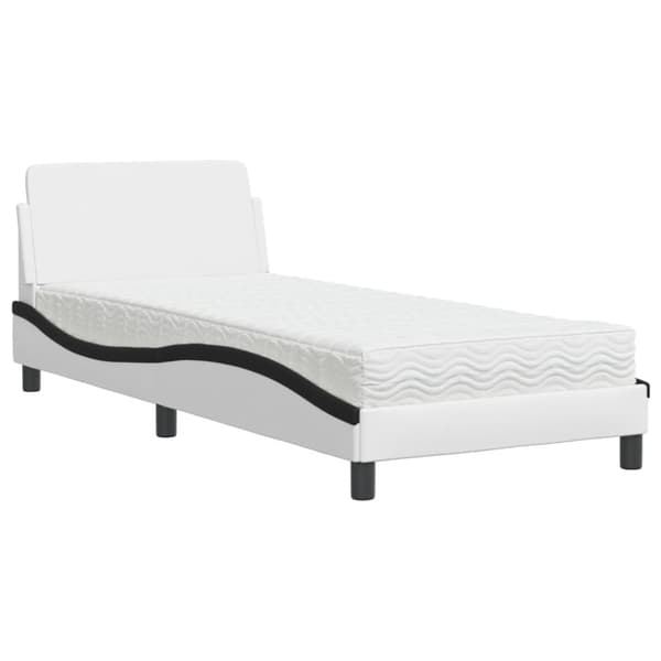 Säng med madrass vit och svart 90x200 cm konstläder