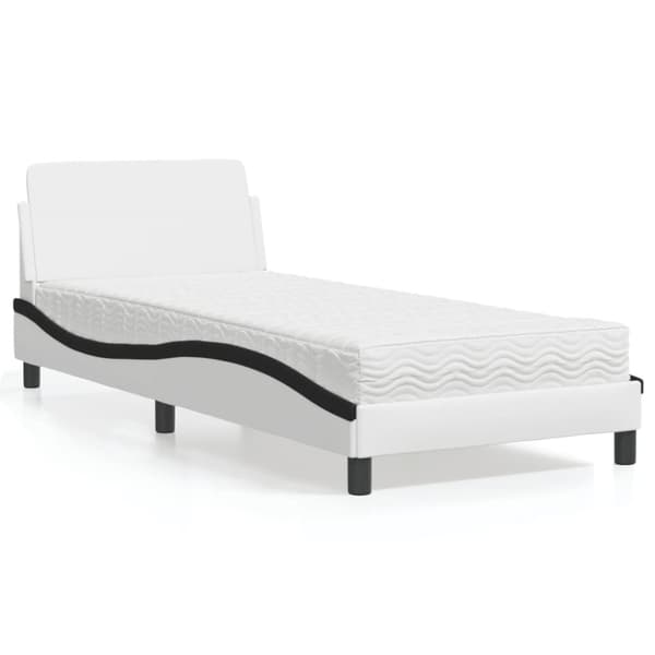 Säng med madrass vit och svart 90x200 cm konstläder