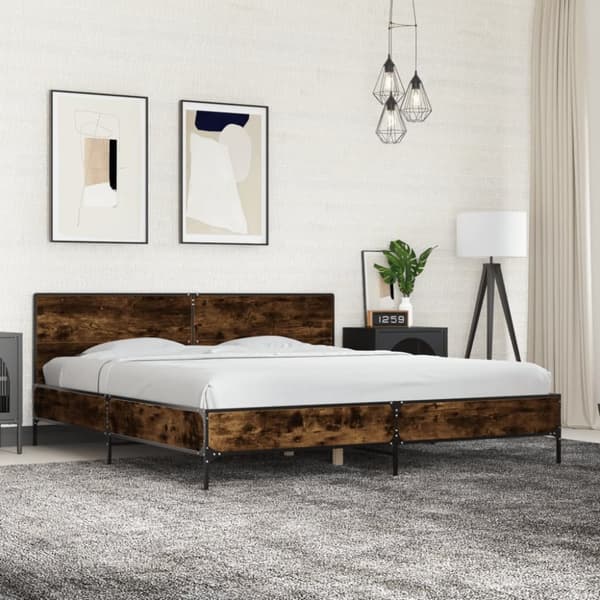 Sängram rökfärgad ek 200x200 cm konstruerat trä och metall