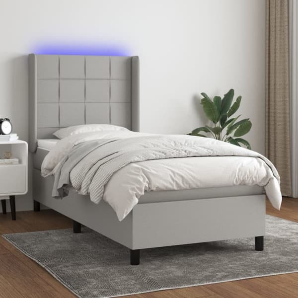 Ramsäng med madrass & LED ljusgrå 90x200 cm tyg