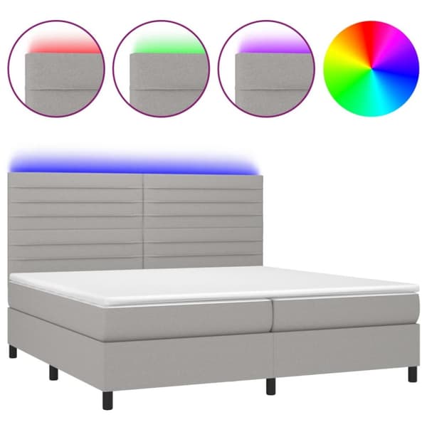 Ramsäng med madrass & LED ljusgrå 200x200 cm tyg