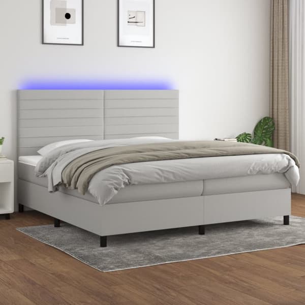 Ramsäng med madrass & LED ljusgrå 200x200 cm tyg