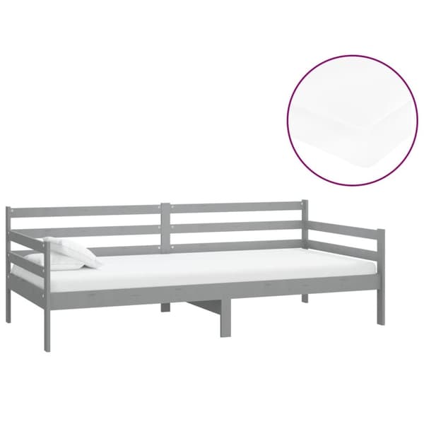 Dagbädd med madrass 90x200 cm grå massiv furu