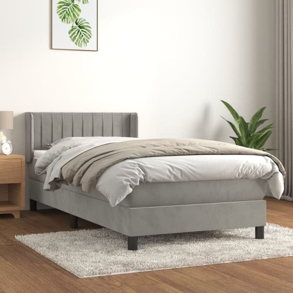 Ramsäng med madrass ljusgrå 90x190 cm sammet