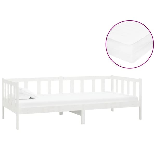 Dagbädd med madrass 90x200 cm vit massiv furu