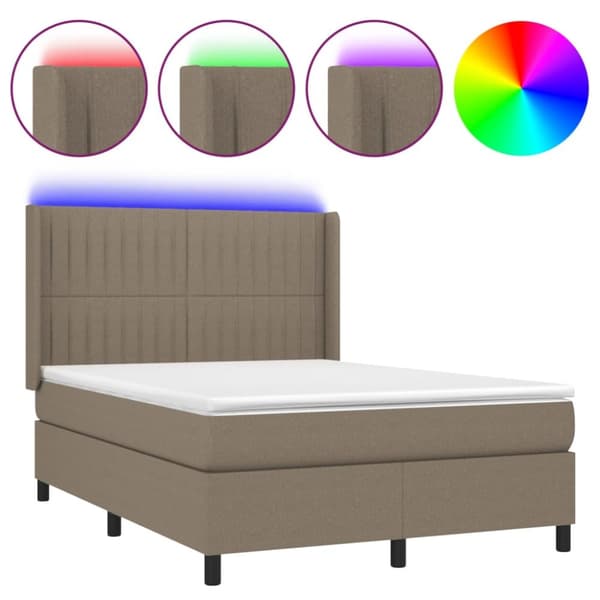 Ramsäng med madrass & LED taupe 140x190 cm tyg
