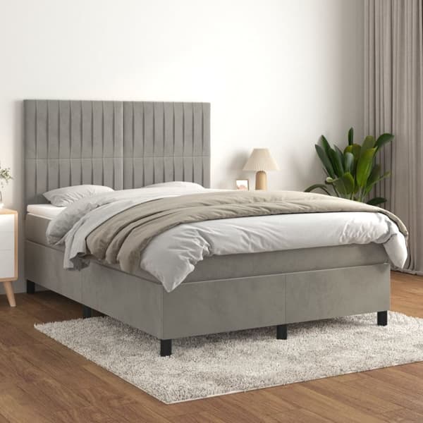 Ramsäng med madrass ljusgrå 140x190 cm sammet