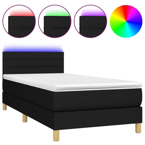 Ramsäng med madrass & LED svart 90x200 cm tyg