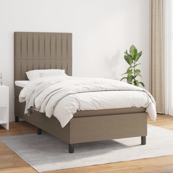 Ramsäng med madrass taupe 90x200 cm tyg