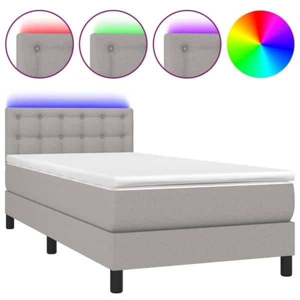 Ramsäng med madrass & LED ljusgrå 90x190 cm tyg