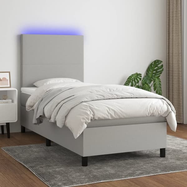 Ramsäng med madrass & LED ljusgrå 100x200 cm tyg
