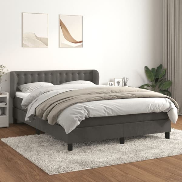 Ramsäng med madrass mörkgrå 140x200 cm sammet