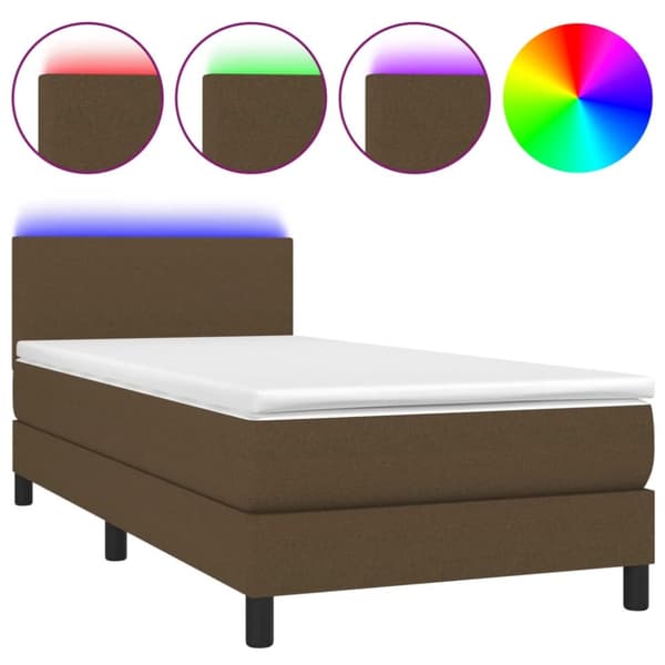 Ramsäng med madrass & LED mörkbrun 100x200 cm tyg