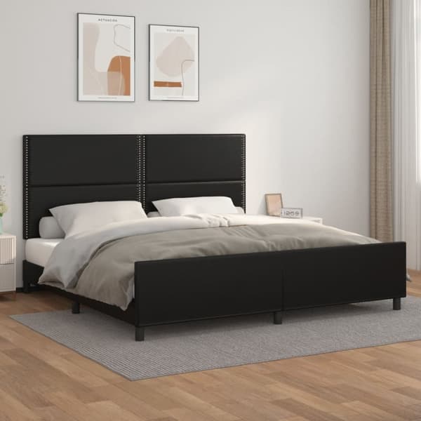 Sängram med huvudgavel svart 200x200 cm konstläder