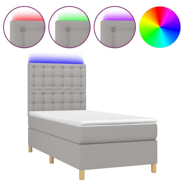 Ramsäng med madrass & LED ljusgrå 100x200 cm tyg