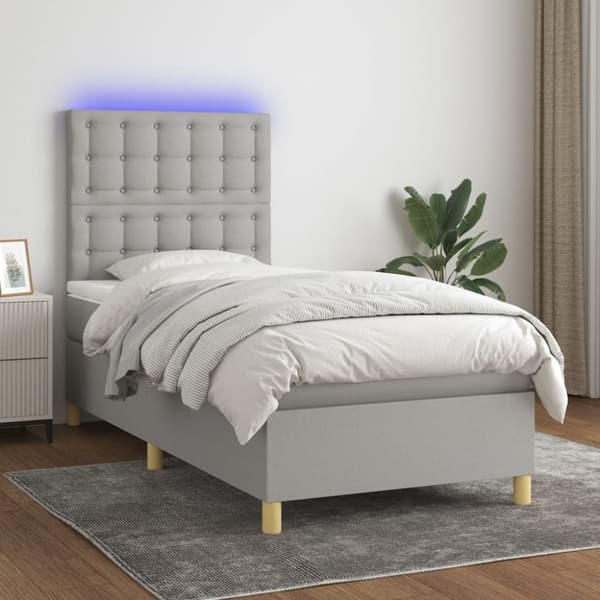 Ramsäng med madrass & LED ljusgrå 100x200 cm tyg